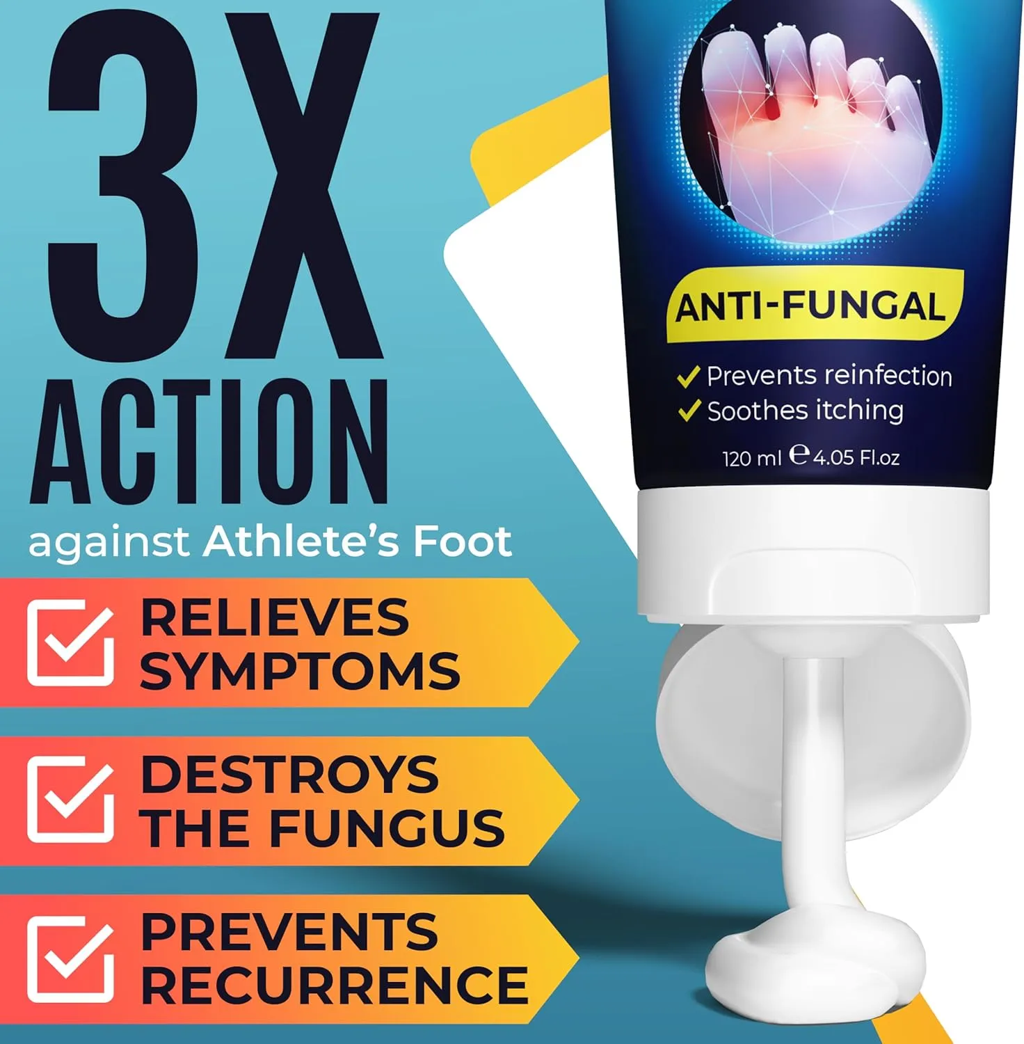 Foot Cream | Athlete’s Foot Cream for Cracked Heels, Dry Skin & Itchy Feet | Relieves Itching, Burning & Redness | Antifungal Treatment Helps with Nail Fungus, Jock Itch & Ringworm | 4.05 fl oz