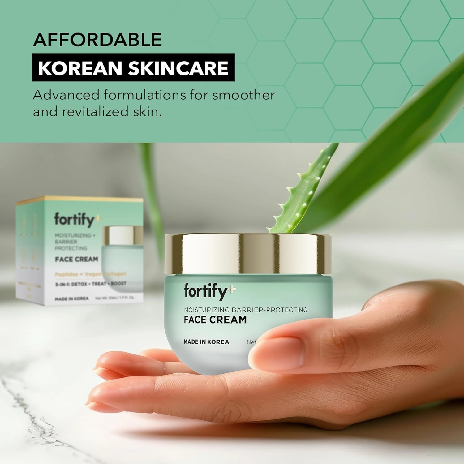 Fortify 9-in-1 Face Cream w/Peptides & Vegan Collagen - Moisturizing   Barrier Protecting - Dermatologist Tested, Clean Beauty, All Skin Types - Anti-Aging Korean Skincare - 50mL/1.7Fl.Oz