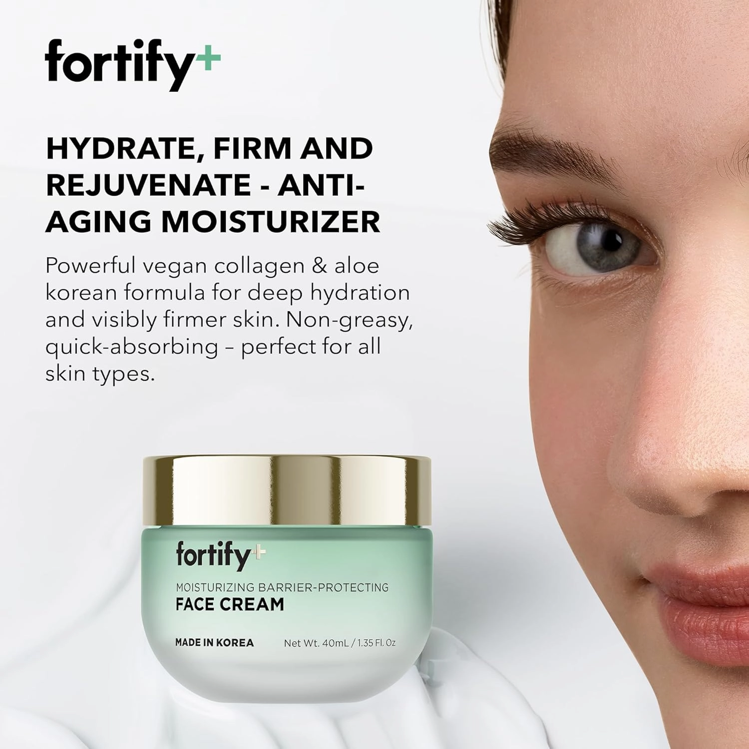 Fortify 9-in-1 Face Cream w/Peptides & Vegan Collagen - Moisturizing   Barrier Protecting - Dermatologist Tested, Clean Beauty, All Skin Types - Anti-Aging Korean Skincare - 50mL/1.7Fl.Oz