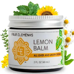 Four Elements Lemon Balm Face Moisturizer Cream - 2 Oz | Herbal Organic Face & Body Cream with Lemon Balm, Chamomile, Shea Butter & Vitamin E for All Skin Types | Beauty Essential