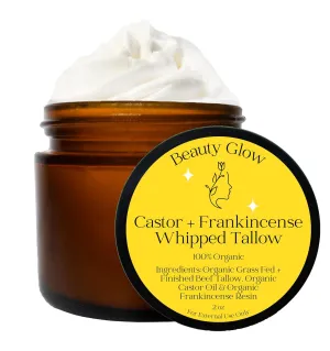 Frankincense & Castor Oil Beef Tallow Grass Fed & Finished Organic Moisturizer for Skin Hydrating & Nourishing for Cracked, Dry Skin Age Defying