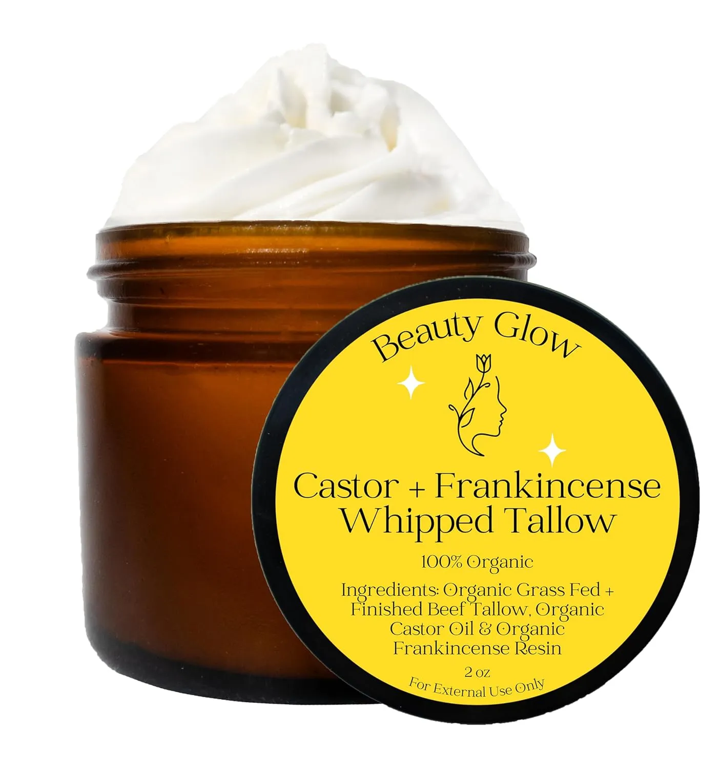 Frankincense & Castor Oil Beef Tallow Grass Fed & Finished Organic Moisturizer for Skin Hydrating & Nourishing for Cracked, Dry Skin Age Defying