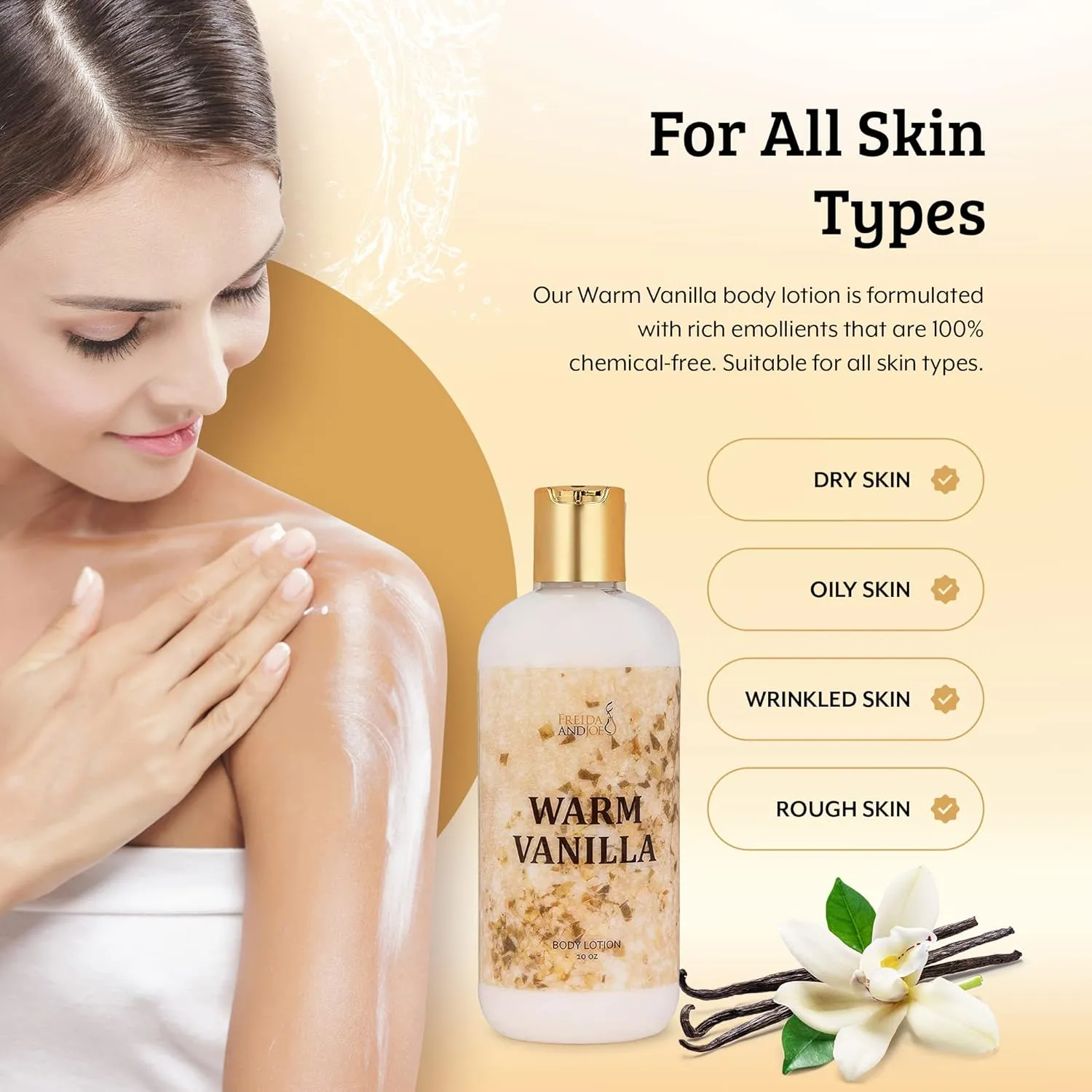 Freida and Joe Scented Body Lotion For Women, Deep Moisturizing Cream, Womens Luxury Stocking Stuffers & Fragrance Gifts That Smell Good, 10oz (Warm Vanilla)