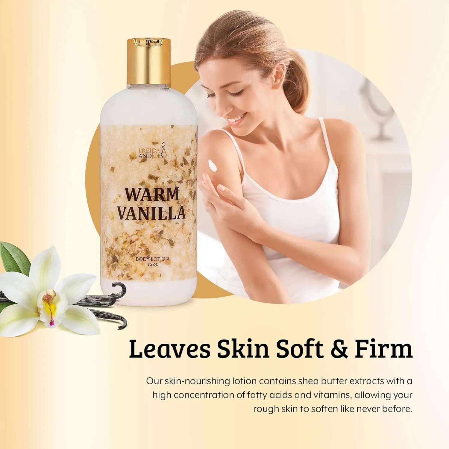 Freida and Joe Scented Body Lotion For Women, Deep Moisturizing Cream, Womens Luxury Stocking Stuffers & Fragrance Gifts That Smell Good, 10oz (Warm Vanilla)