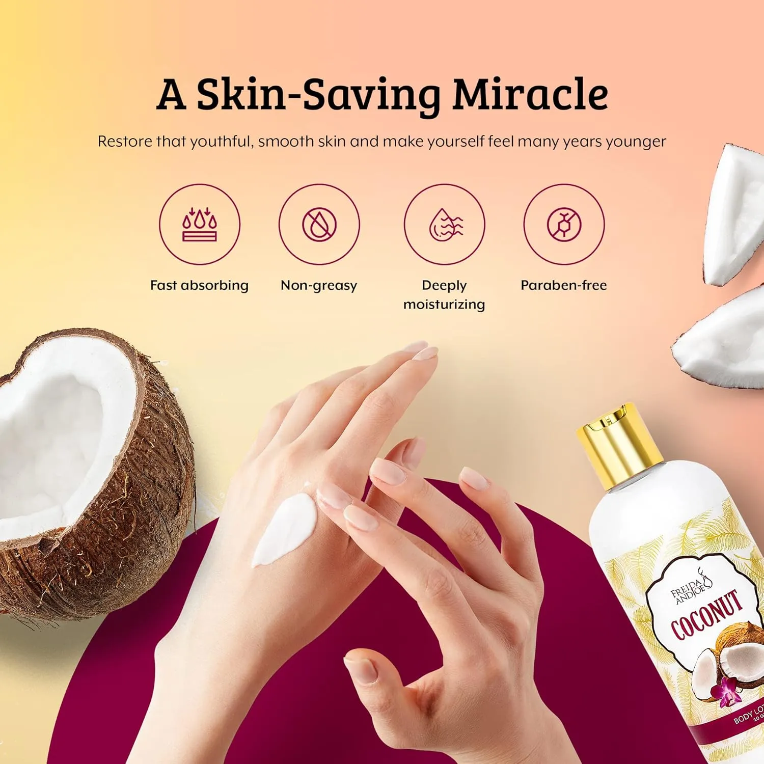 Freida and Joe Scented Body Lotion For Women, Deep Moisturizing Hand Cream, Womens Luxury Stocking Stuffers, 10oz (Coconut)
