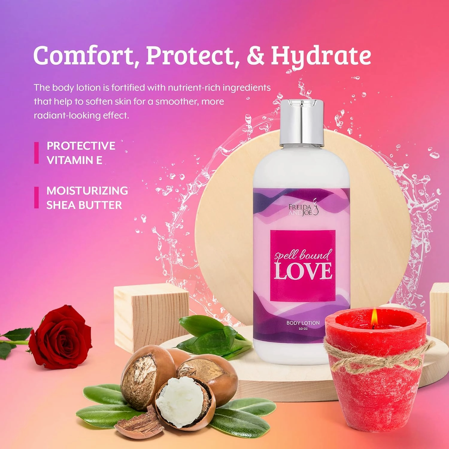 Freida and Joe Scented Body Lotion For Women, Deep Moisturizing Cream, Womens Luxury Stocking Stuffers & Fragrance Gifts That Smell Good, 10oz (Spell Bound Love)