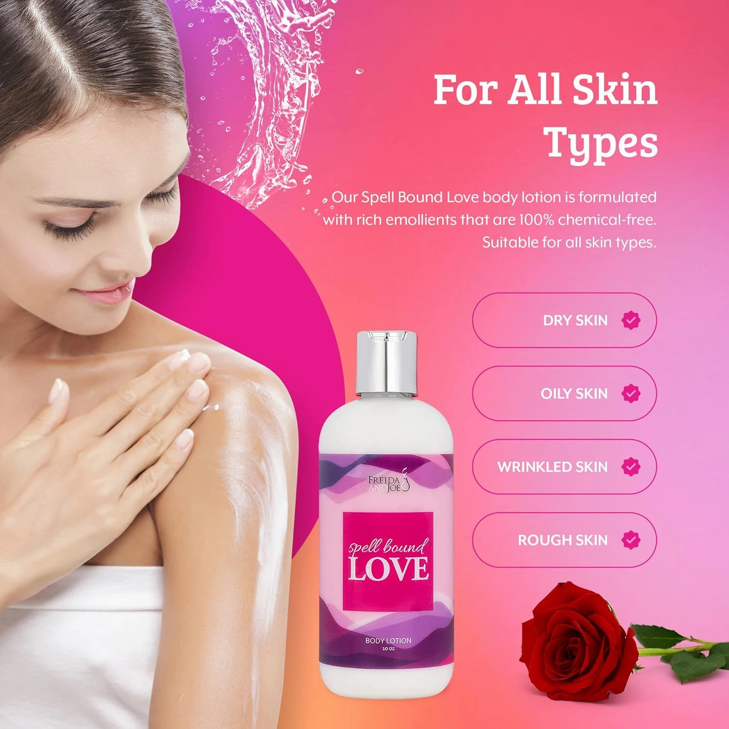 Freida and Joe Scented Body Lotion For Women, Deep Moisturizing Cream, Womens Luxury Stocking Stuffers & Fragrance Gifts That Smell Good, 10oz (Spell Bound Love)
