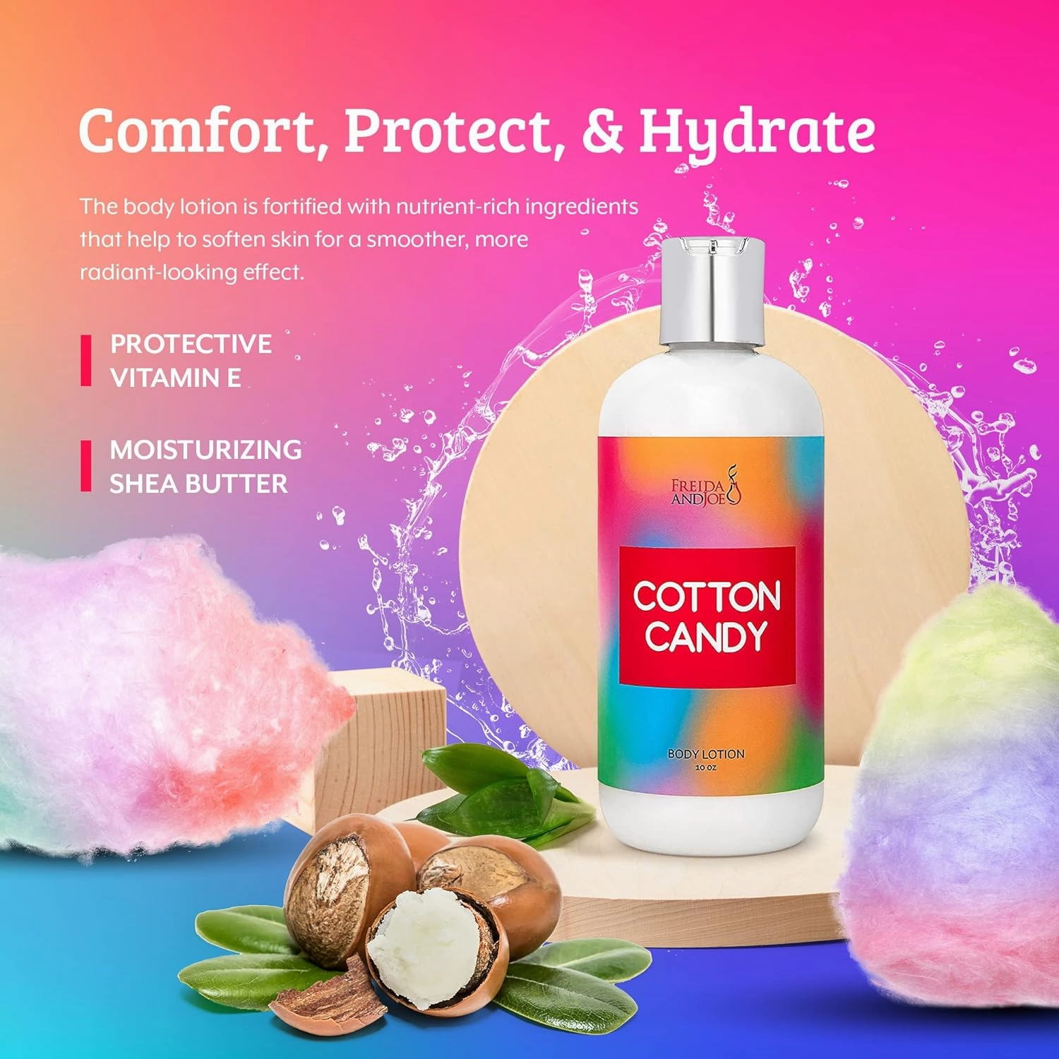Freida and Joe Scented Body Lotion For Women, Deep Moisturizing Hand Cream, Womens Luxury Stocking Stuffers & Fragrance Gifts That Smell Good, 10oz (Cotton Candy)