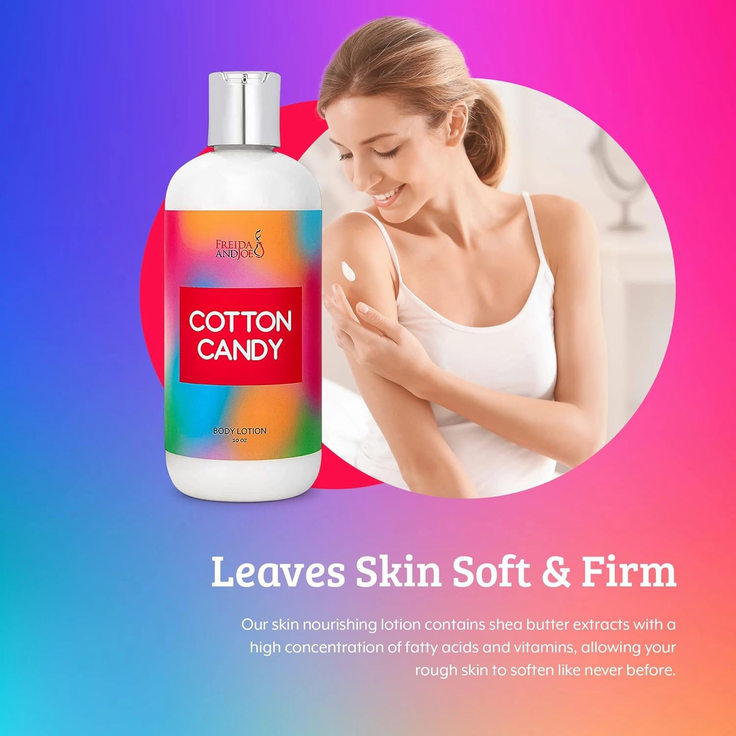 Freida and Joe Scented Body Lotion For Women, Deep Moisturizing Hand Cream, Womens Luxury Stocking Stuffers & Fragrance Gifts That Smell Good, 10oz (Cotton Candy)