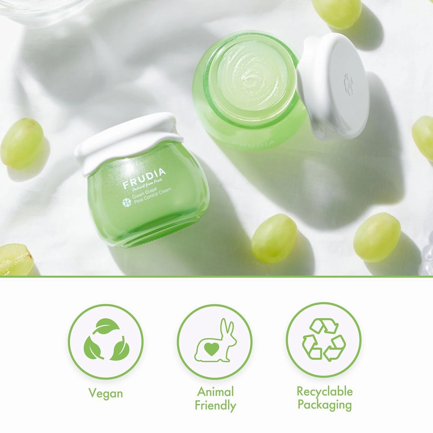 FRUDIA Green Grape Pore Control Face Cream, Vegan Korean Face Moisturizer w/81% Green Grape Extract, Tannin Pore Complex & Anti Sebum P for Pore Minimizing (1.94 fl oz)