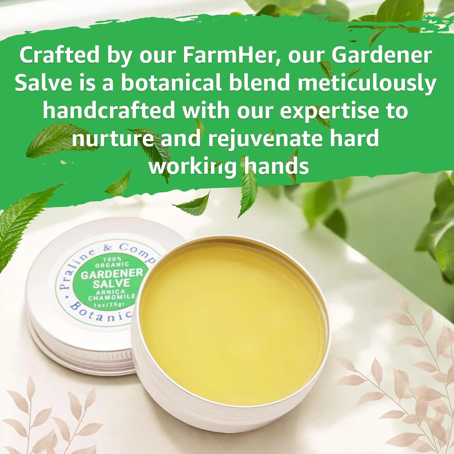 Gardener's Hand Balm – Organic Hydrating Salve for Dry, Cracked Hands – Plant-Based Soothing Ointment with Arnica & Chamomile – Handmade Moisturizer for Dry Skin – 2oz