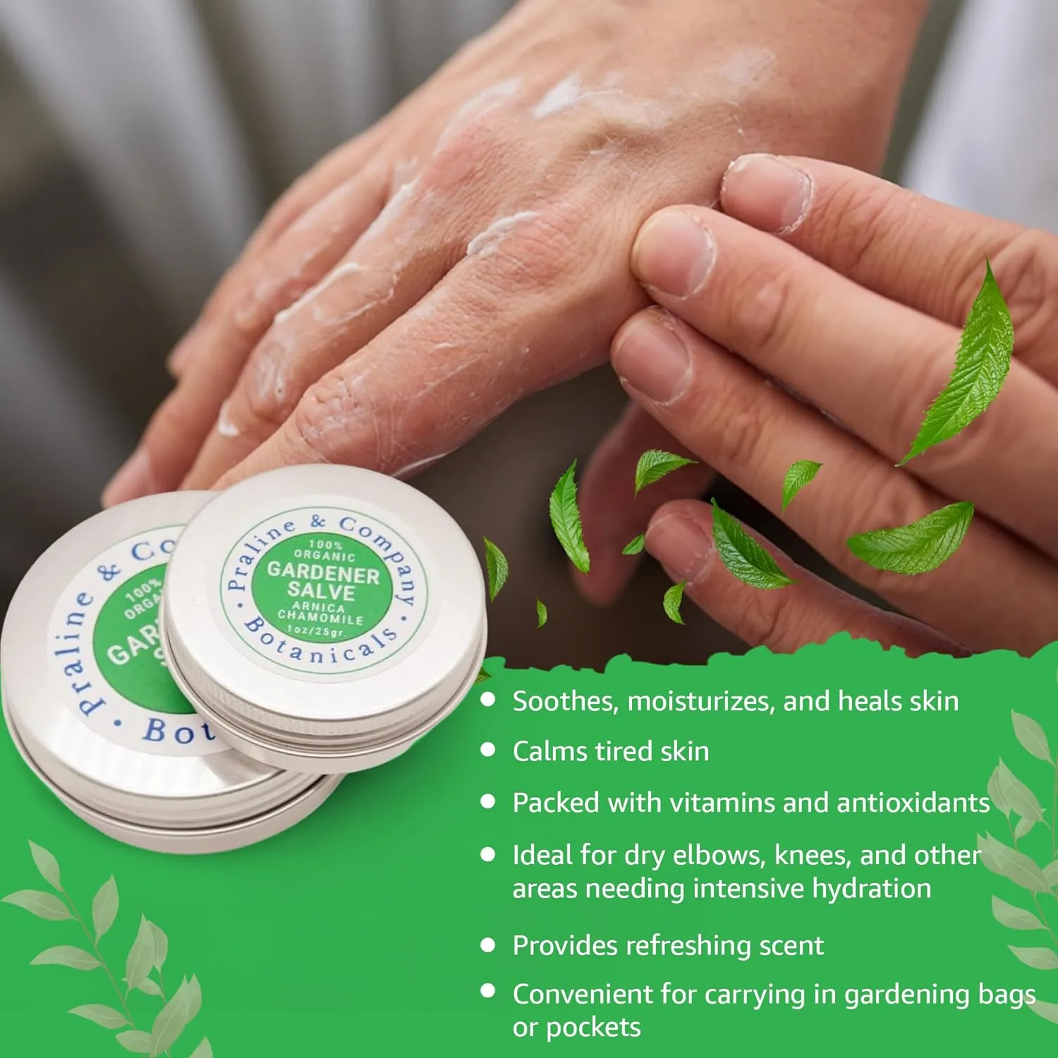 Gardener's Hand Balm – Organic Hydrating Salve for Dry, Cracked Hands – Plant-Based Soothing Ointment with Arnica & Chamomile – Handmade Moisturizer for Dry Skin – 2oz