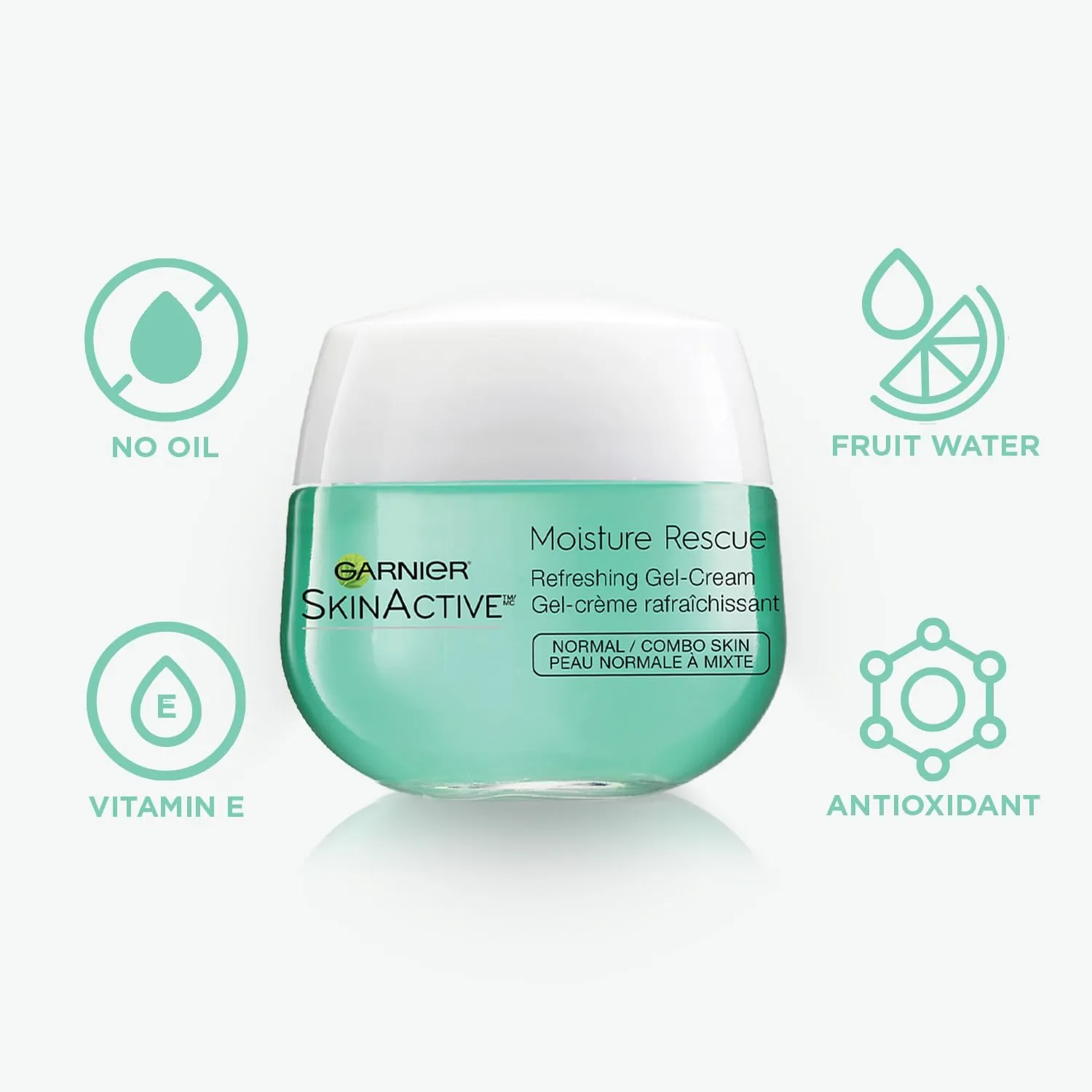 Garnier Moisture Rescue Refreshing Gel-Cream for Normal/Combo Skin, Oil-Free, 1.7 Oz (50g), 2 Count (Packaging May Vary)
