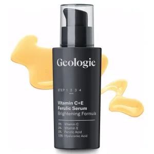 Geologie Vitamin C E Ferulic Acid Face Serum | Brightening & Firming Anti-Aging Gel Formula | 5% Light-Protected & Stabilized Vitamin C , 0.5% Vitamin E, 1.5% Hyaluronic Acid | 30 ML