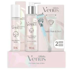 Gillette Venus for Pubic Hair and Skin, 1 Razor Handle   2 Blade Refills, 2-in-1 Cleanser   Shave Gel and Daily Soothing Serum
