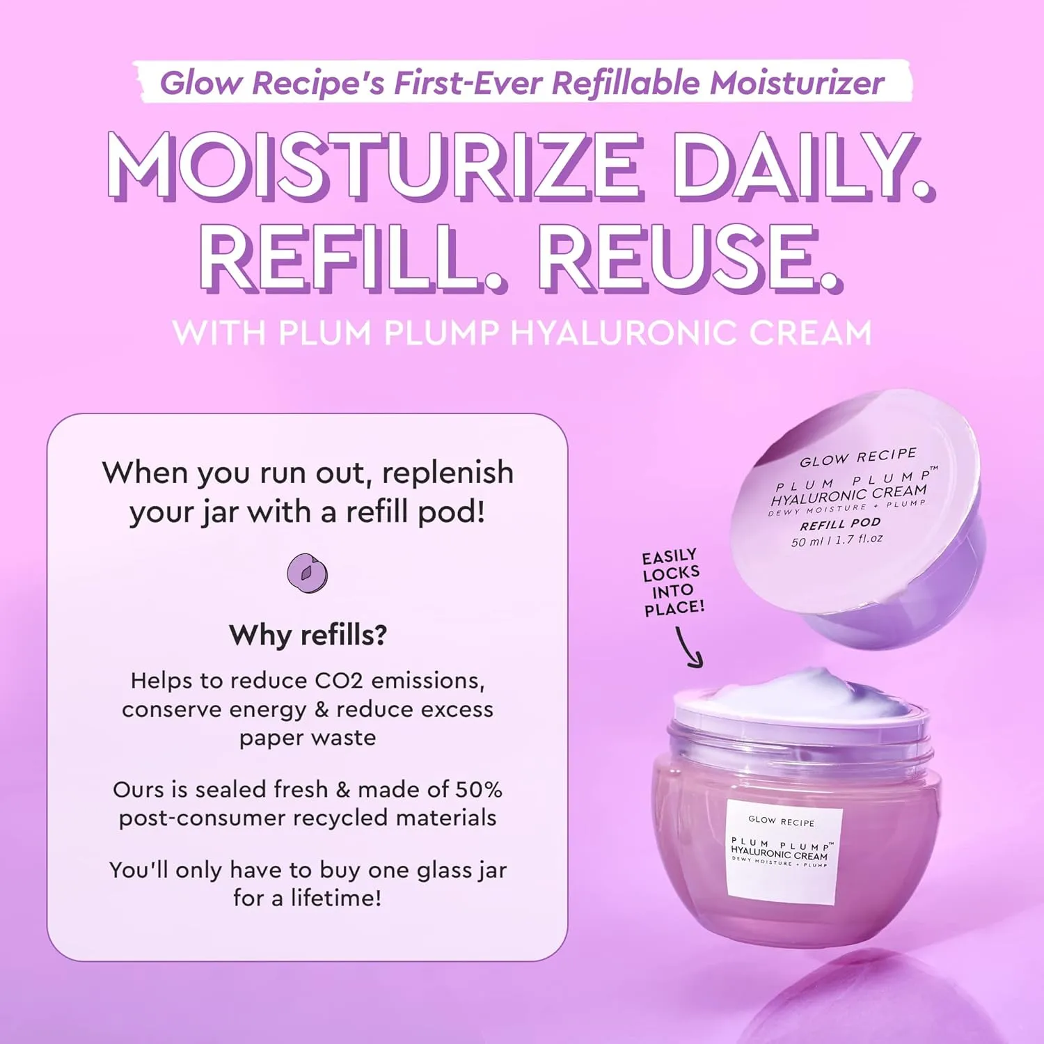 Glow Recipe Plum Plump Hyaluronic Acid Face Cream - Hydrating, Firming & Plumping Facial Moisturizer for Women & Men - Korean Skin Care with Polyglutamic Peptides to Reduce Dry Skin Wrinkles (50ml)