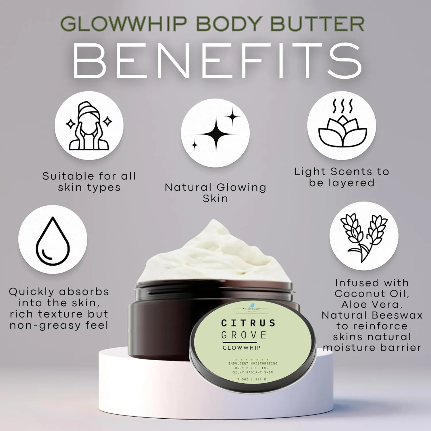 Glowwhip Body Butter – White Gardenia | Whipped Body Butter for Deep Hydration & Soft Skin | Non-Greasy, Fast-Absorbing Moisturizer with Beeswax, Aloe & Vitamin E | Floral Scent | 8 oz (Gardenia)