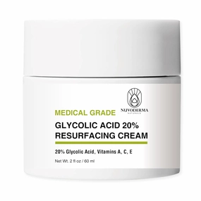 Glycolic Acid Resurfacing Cream with Glycolic Acid 20%, Vitamins A, C & E – Anti-Wrinkle Face Moisturizer for Smooth Skin – Hydrating, Medical-Grade Exfoliator – 2 oz