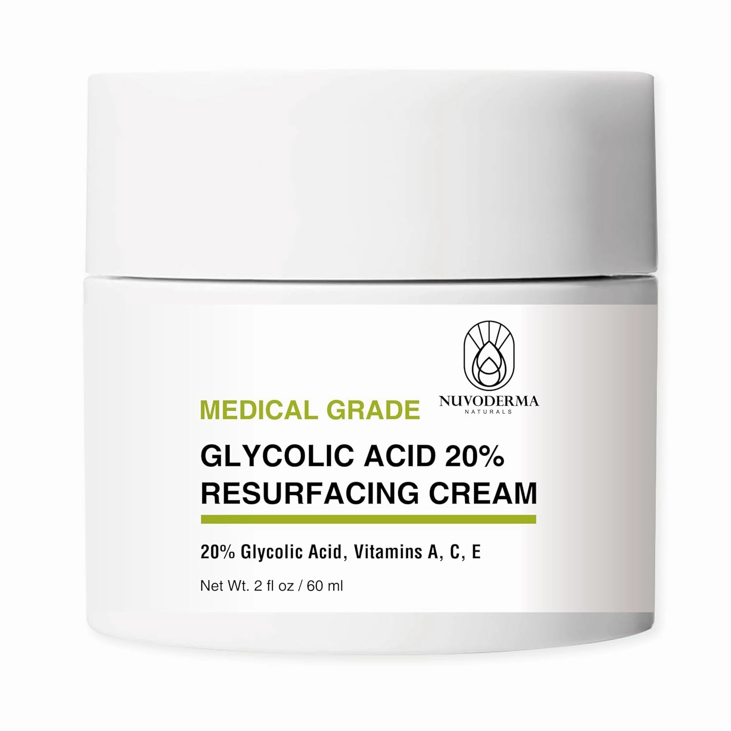 Glycolic Acid Resurfacing Cream with Glycolic Acid 20%, Vitamins A, C & E – Anti-Wrinkle Face Moisturizer for Smooth Skin – Hydrating, Medical-Grade Exfoliator – 2 oz