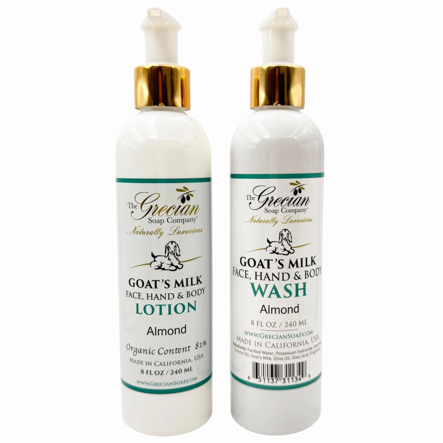 Goat Milk Lotion & Body Wash Set – Almond Scent, 8oz Each – Body Lotion & Face Wash, Moisturizing Skin Care Set for All Skin Types, Hydrating Skincare