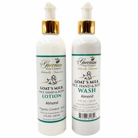 Goat Milk Lotion & Body Wash Set – Almond Scent, 8oz Each – Body Lotion & Face Wash, Moisturizing Skin Care Set for All Skin Types, Hydrating Skincare