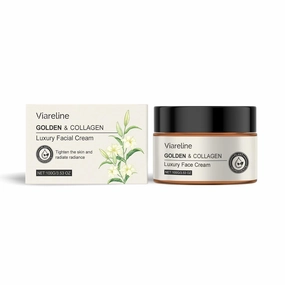 Golden Collagen Anti-Aging Face Cream with Hyaluronic Acid, Deep Hydration Moisturizer for Wrinkles Reduction, Firming & Brightening Skin Care, 3.53 Oz