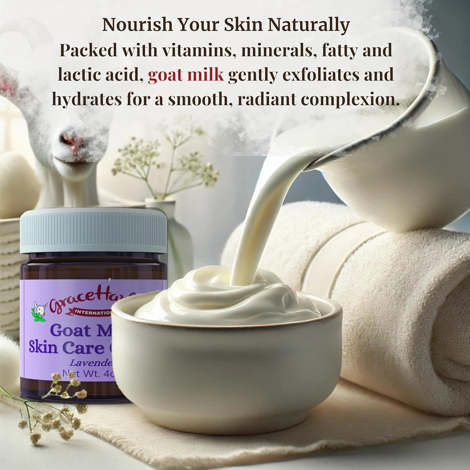 Grace Harbor Goat Milk Skin Care Cream – Lavender Nighttime Facial Moisturizer for Women – Natural, Essential Oils, Deep Hydration for Dry Skin – Eye Cream – 4oz