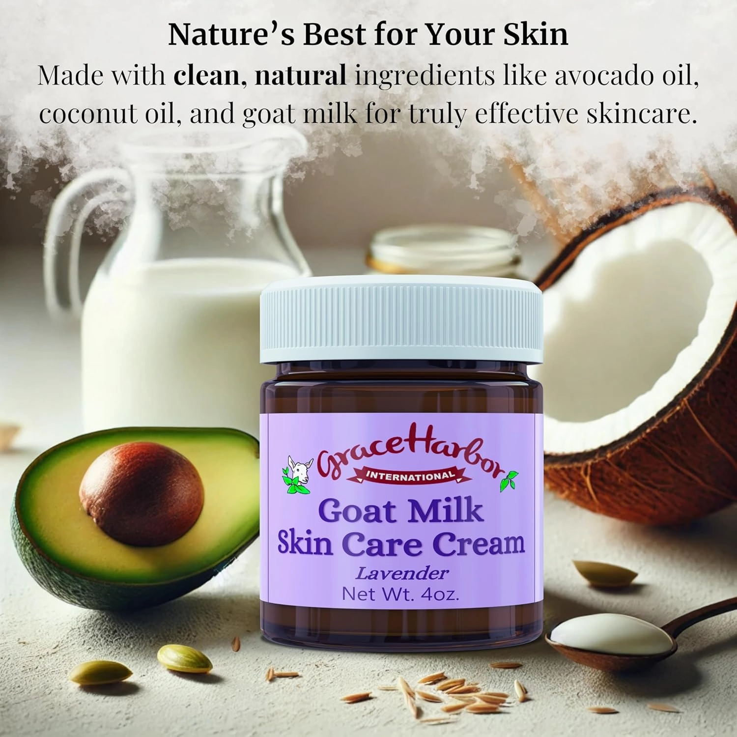 Grace Harbor Goat Milk Skin Care Cream – Lavender Nighttime Facial Moisturizer for Women – Natural, Essential Oils, Deep Hydration for Dry Skin – Eye Cream – 4oz