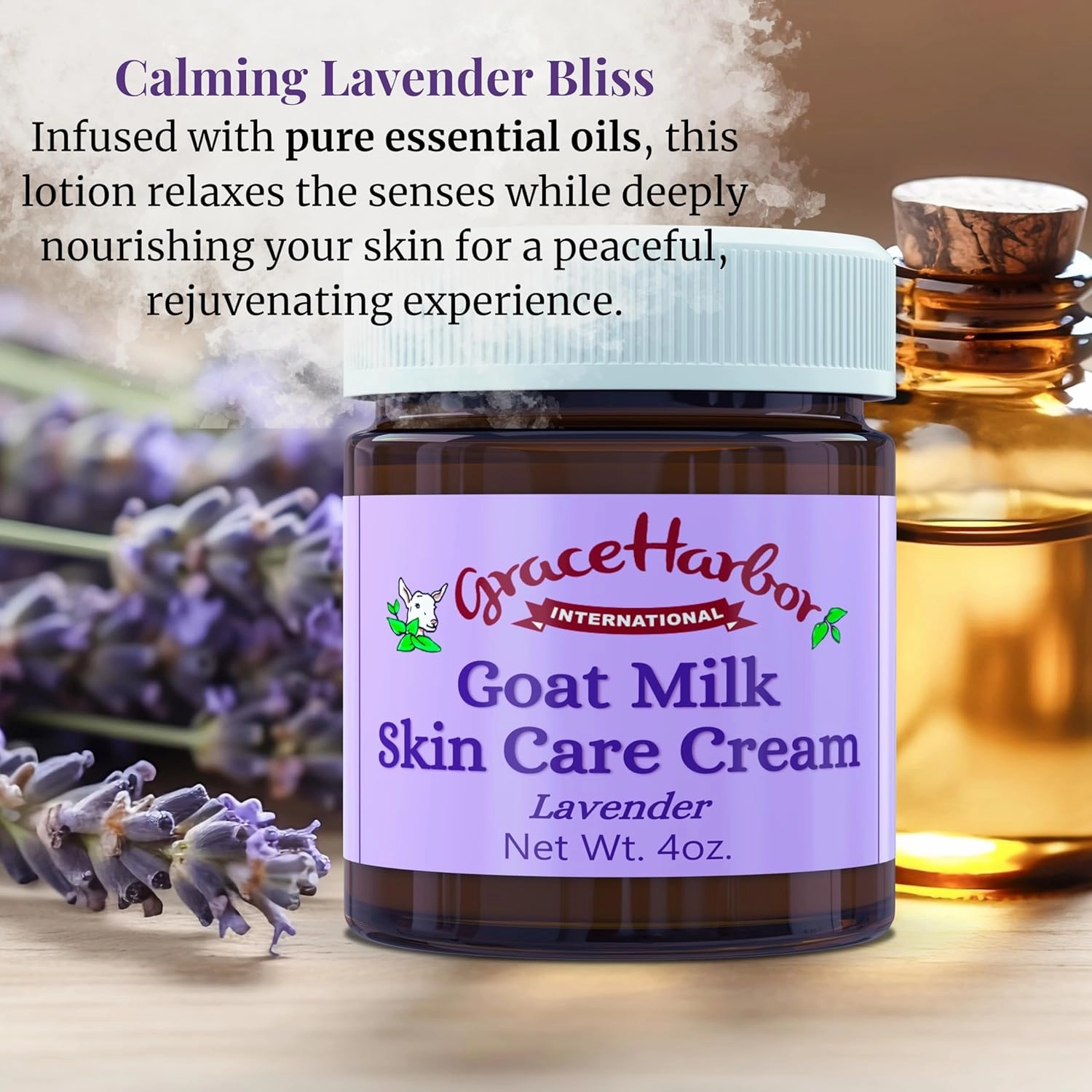 Grace Harbor Goat Milk Skin Care Cream – Lavender Nighttime Facial Moisturizer for Women – Natural, Essential Oils, Deep Hydration for Dry Skin – Eye Cream – 4oz