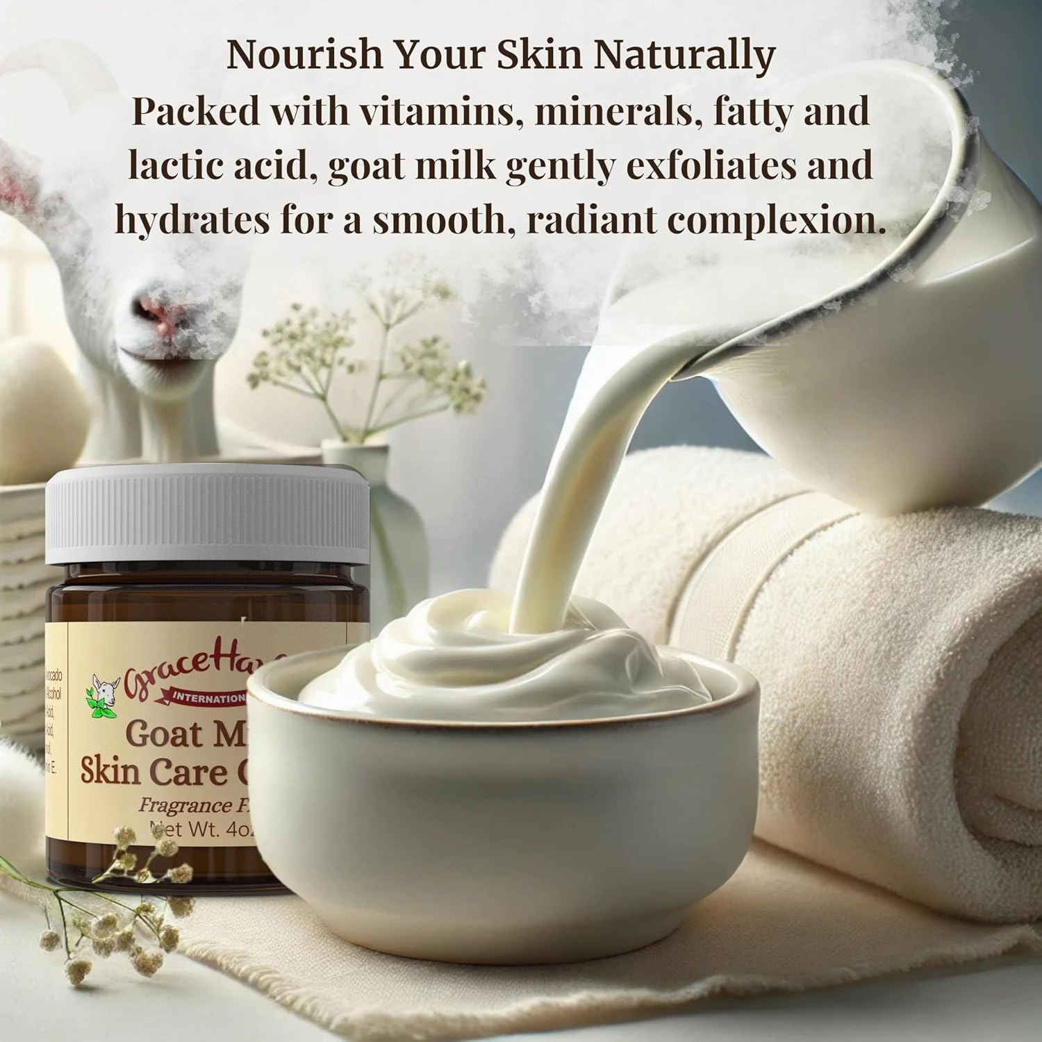 Grace Harbor Goat Milk Skin Care Cream – Unscented Nighttime Facial Moisturizer for Women – Natural, Fragrance-Free, Deep Hydration for Dry Skin – Eye Cream – 4oz