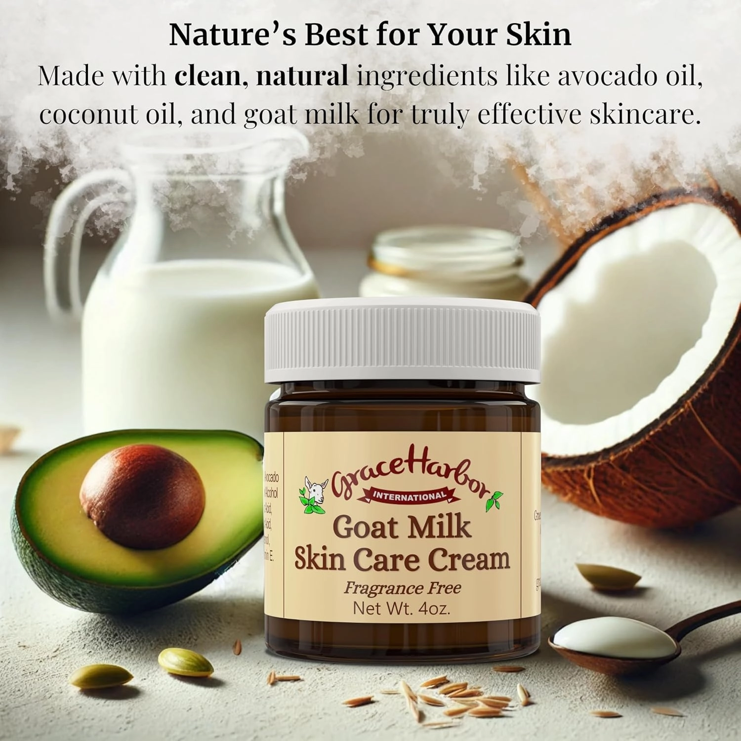 Grace Harbor Goat Milk Skin Care Cream – Unscented Nighttime Facial Moisturizer for Women – Natural, Fragrance-Free, Deep Hydration for Dry Skin – Eye Cream – 4oz