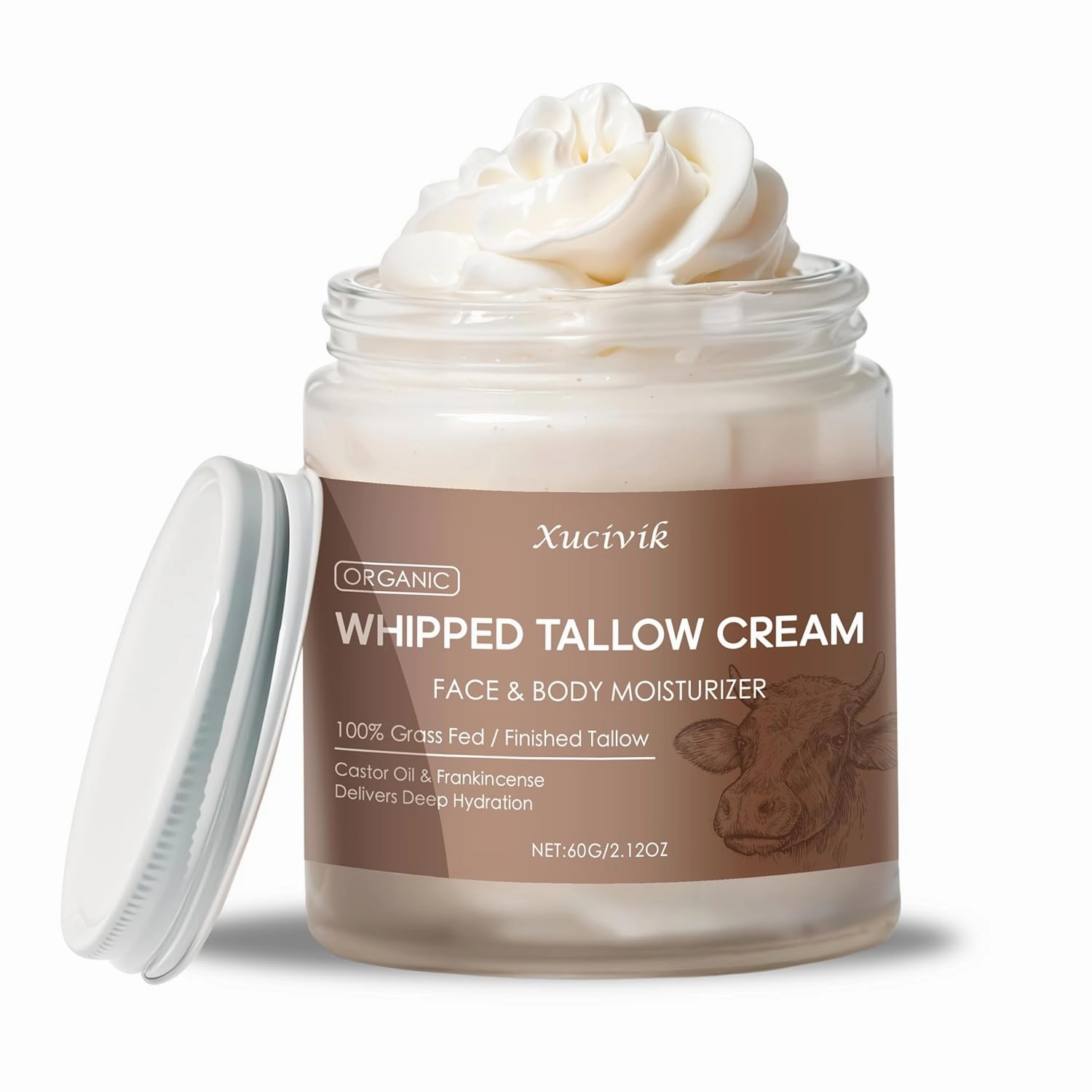 Grass-Fed Beef Tallow Face Moisturizer with Frankincense Oil & Castor Oil,Ultra-Hydrating Non-Greasy Formula,Organic Tallow Balm for Skin Hydration, Anti-Aging, and Sensitive Skin Care ,2.72oz