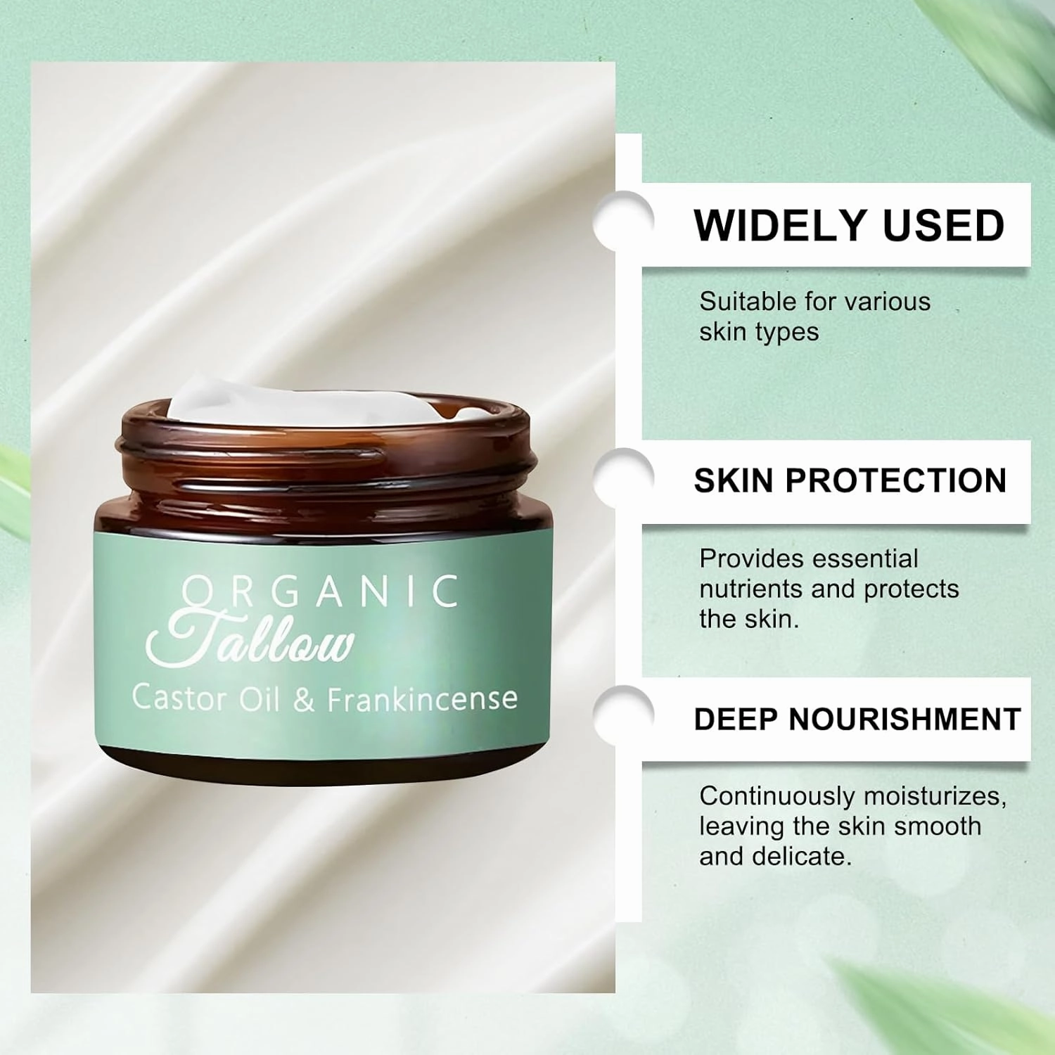 Grass Fed Beef Tallow with Frankincense Oil and Castor Oil, Organic Beef Tallow Moisturizer for Skin, Beef Tallow Cream Tallow and Manuka Honey Balm, Face & Body Moisturizer (2pcs)