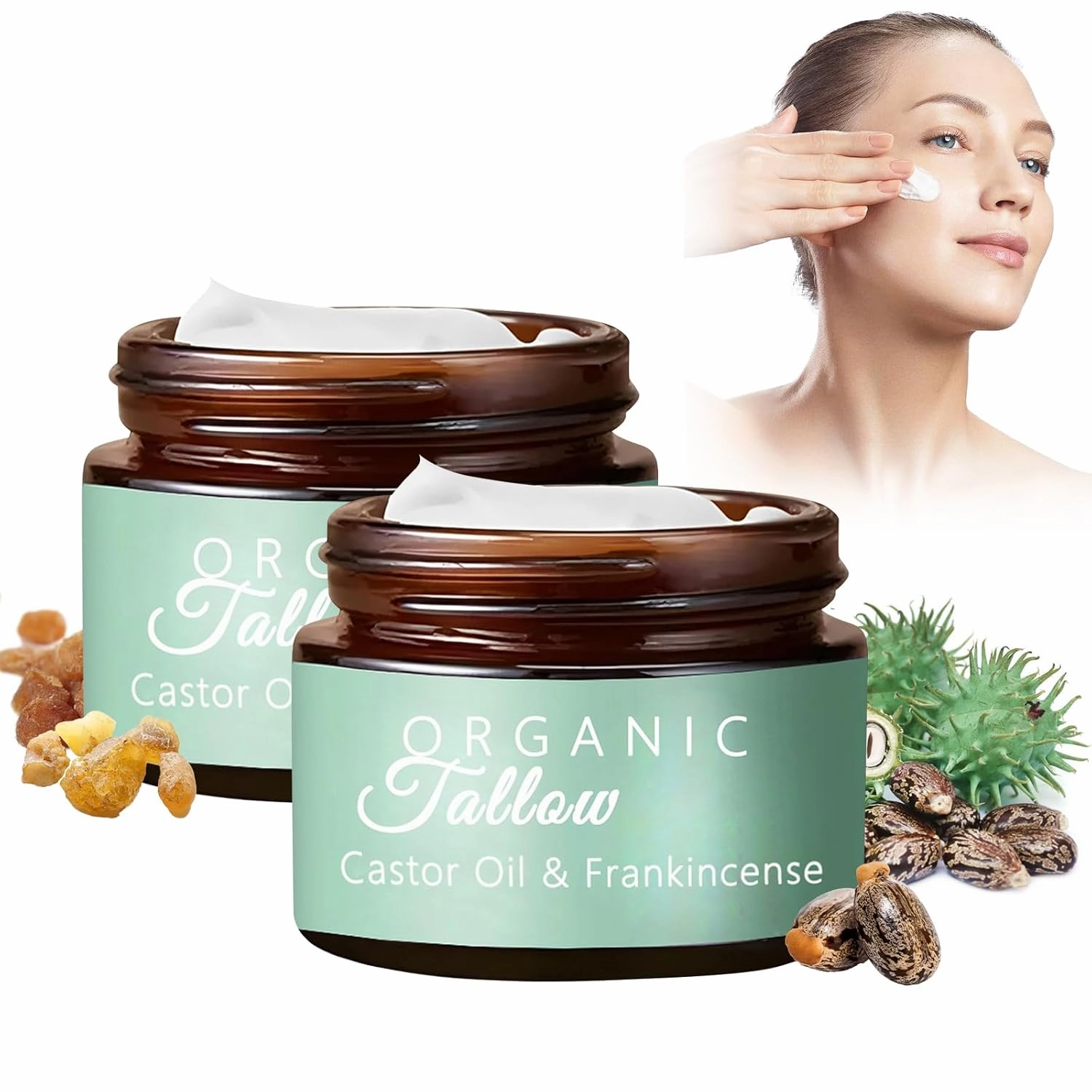 Grass Fed Beef Tallow with Frankincense Oil and Castor Oil, Organic Beef Tallow Moisturizer for Skin, Beef Tallow Cream Tallow and Manuka Honey Balm, Face & Body Moisturizer (2pcs)