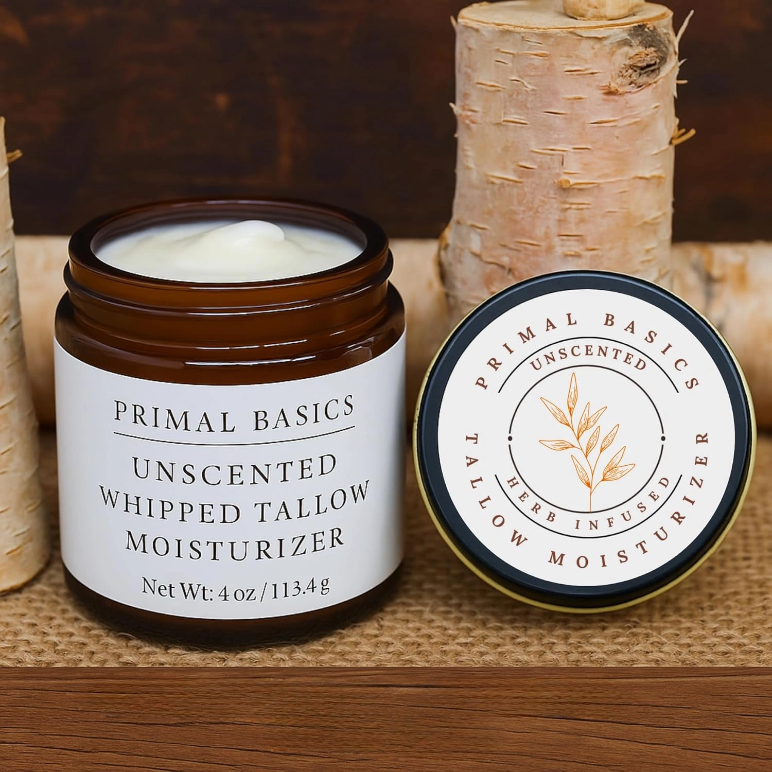 Grass Fed Grass Finished Whipped Unscented (Herb Infused with Calendula) Beef Tallow Moisturizer/Body Balm for Face, Body, Oily, Dry, Sensitive Skin -Contains Vitamins A, D, E, K