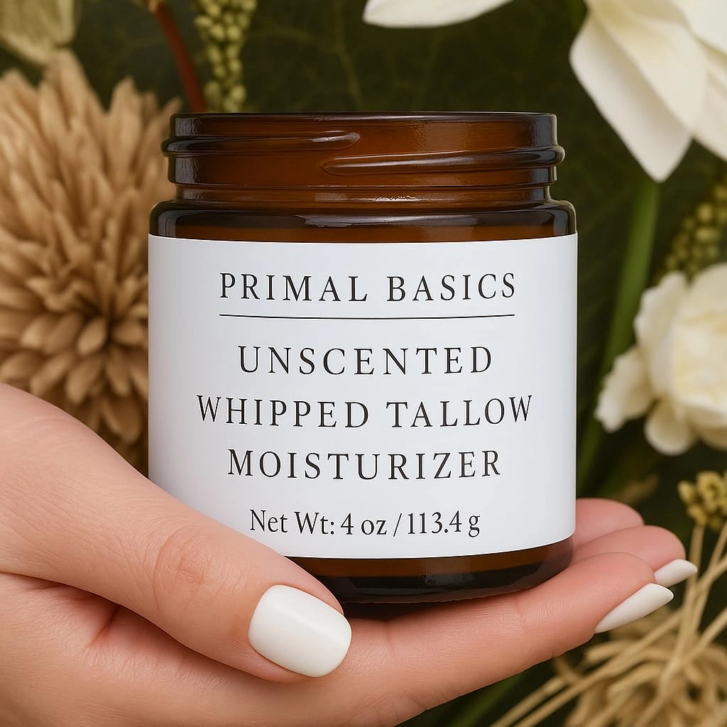 Grass Fed Grass Finished Whipped Unscented (Herb Infused with Calendula) Beef Tallow Moisturizer/Body Balm for Face, Body, Oily, Dry, Sensitive Skin -Contains Vitamins A, D, E, K