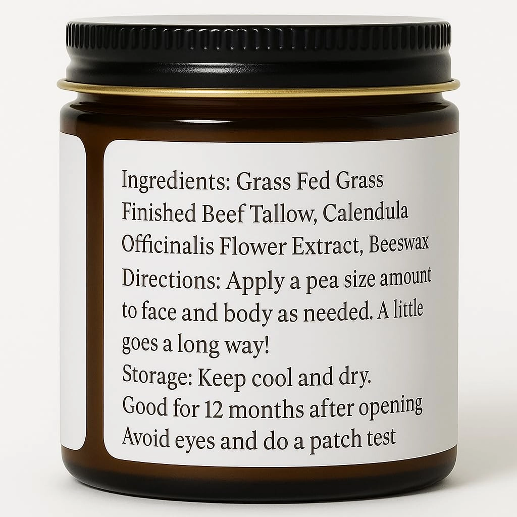 Grass Fed Grass Finished Whipped Unscented (Herb Infused with Calendula) Beef Tallow Moisturizer/Body Balm for Face, Body, Oily, Dry, Sensitive Skin -Contains Vitamins A, D, E, K
