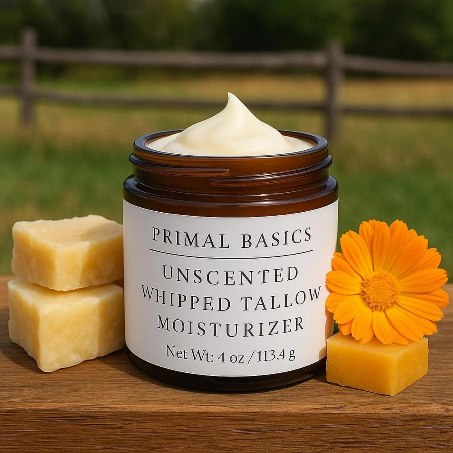 Grass Fed Grass Finished Whipped Unscented (Herb Infused with Calendula) Beef Tallow Moisturizer/Body Balm for Face, Body, Oily, Dry, Sensitive Skin -Contains Vitamins A, D, E, K