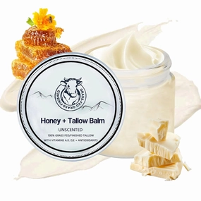 Grass Fed Honey & Tallow Balm, Tallow Honey Cream, Organic Beeftallow and ManukaHoney Face Cream, Hydrating Soothing Moisturizer For Skin (1)