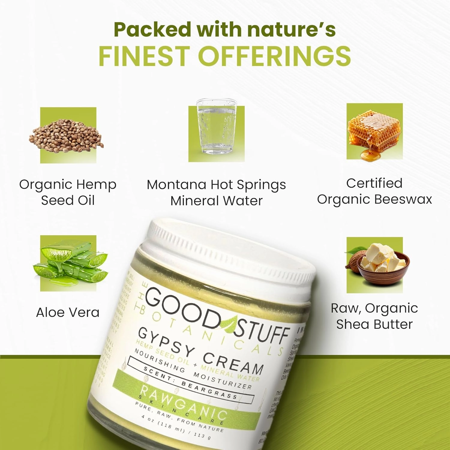 Gypsy Cream | Body and Face Moisturizer for Women | Body Cream for Dry Skin | Beargrass Body Lotion | Organic Hemp Oil & Hot Spring Water Facial Moisturizer - 4 oz