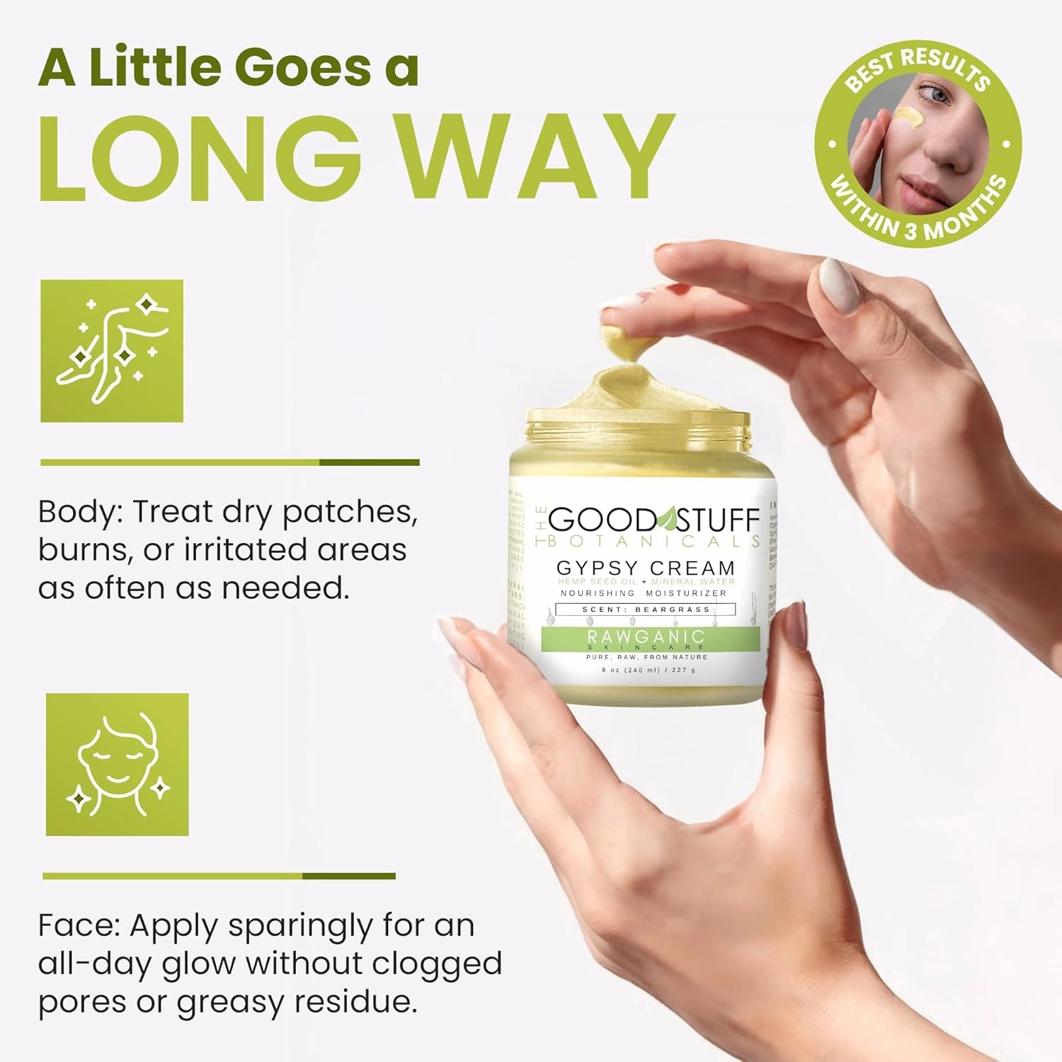 Gypsy Cream | Body and Face Moisturizer for Women | Body Cream for Dry Skin | Beargrass Body Lotion | Organic Hemp Oil & Hot Spring Water Facial Moisturizer - 4 oz