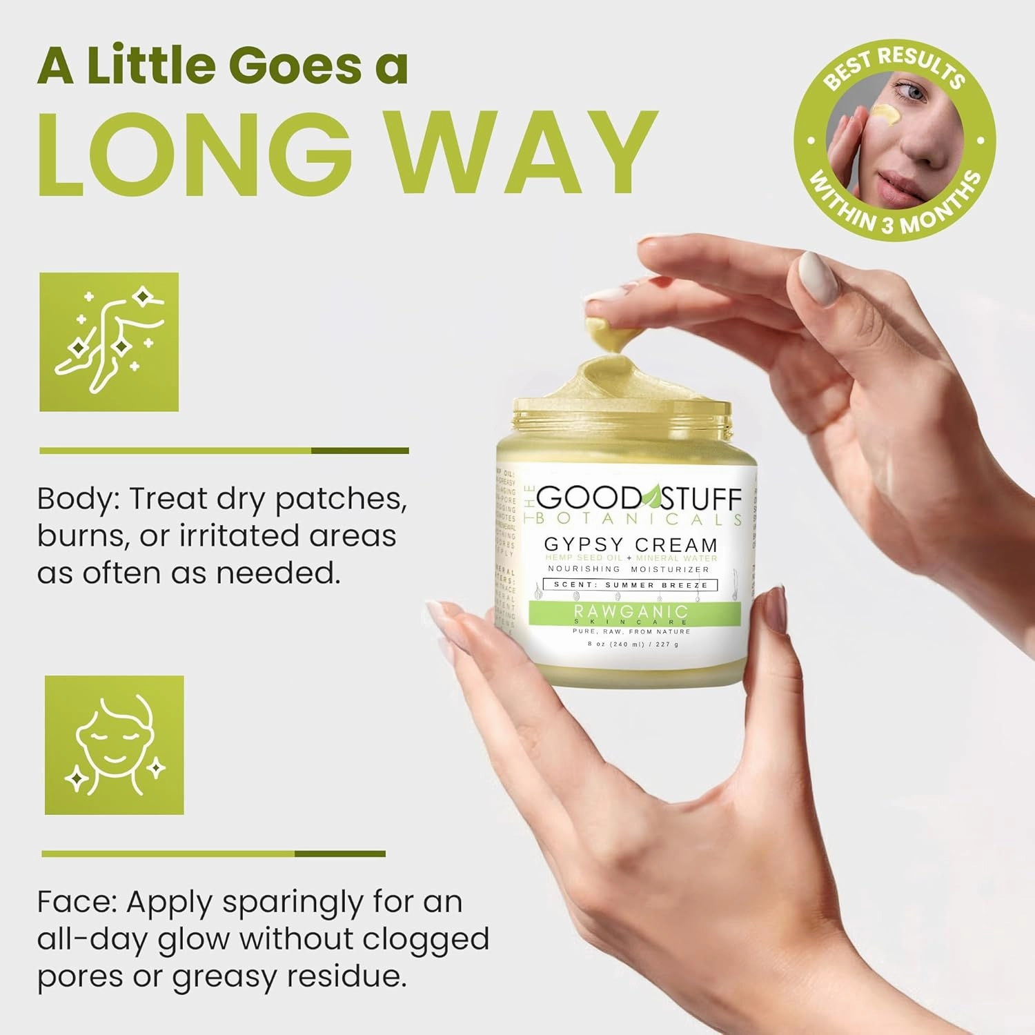 Gypsy Cream | Body and Face Moisturizer for Women | Body Cream for Dry Skin | Summer Breeze Body Lotion | Organic Hemp Oil & Hot Spring Water Facial Moisturizer - 8 oz