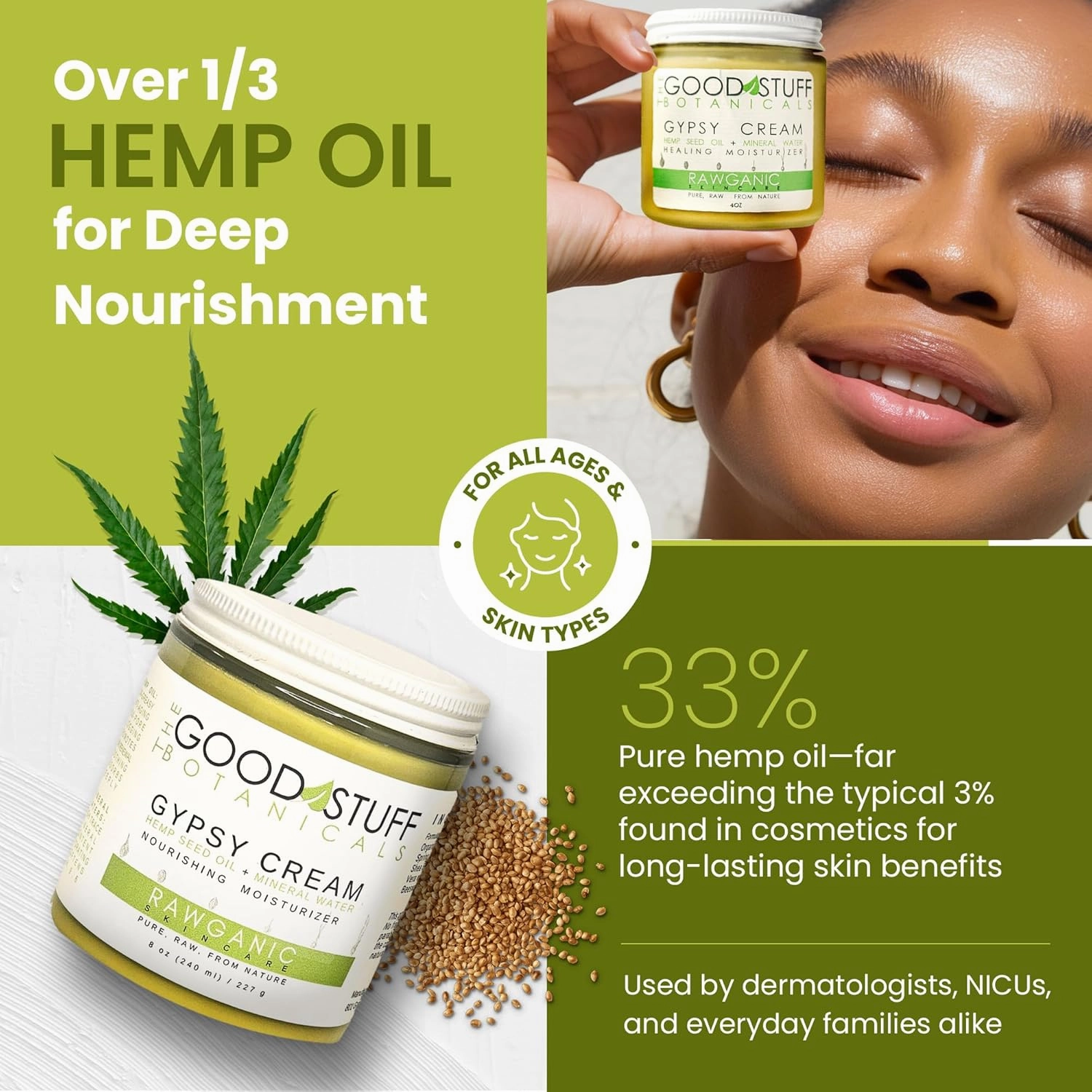 Gypsy Cream | Body and Face Moisturizer for Women | Body Cream for Dry Skin | Unscented Body Lotion | Organic Hemp Oil & Hot Spring Water Facial Moisturizer - 8 oz