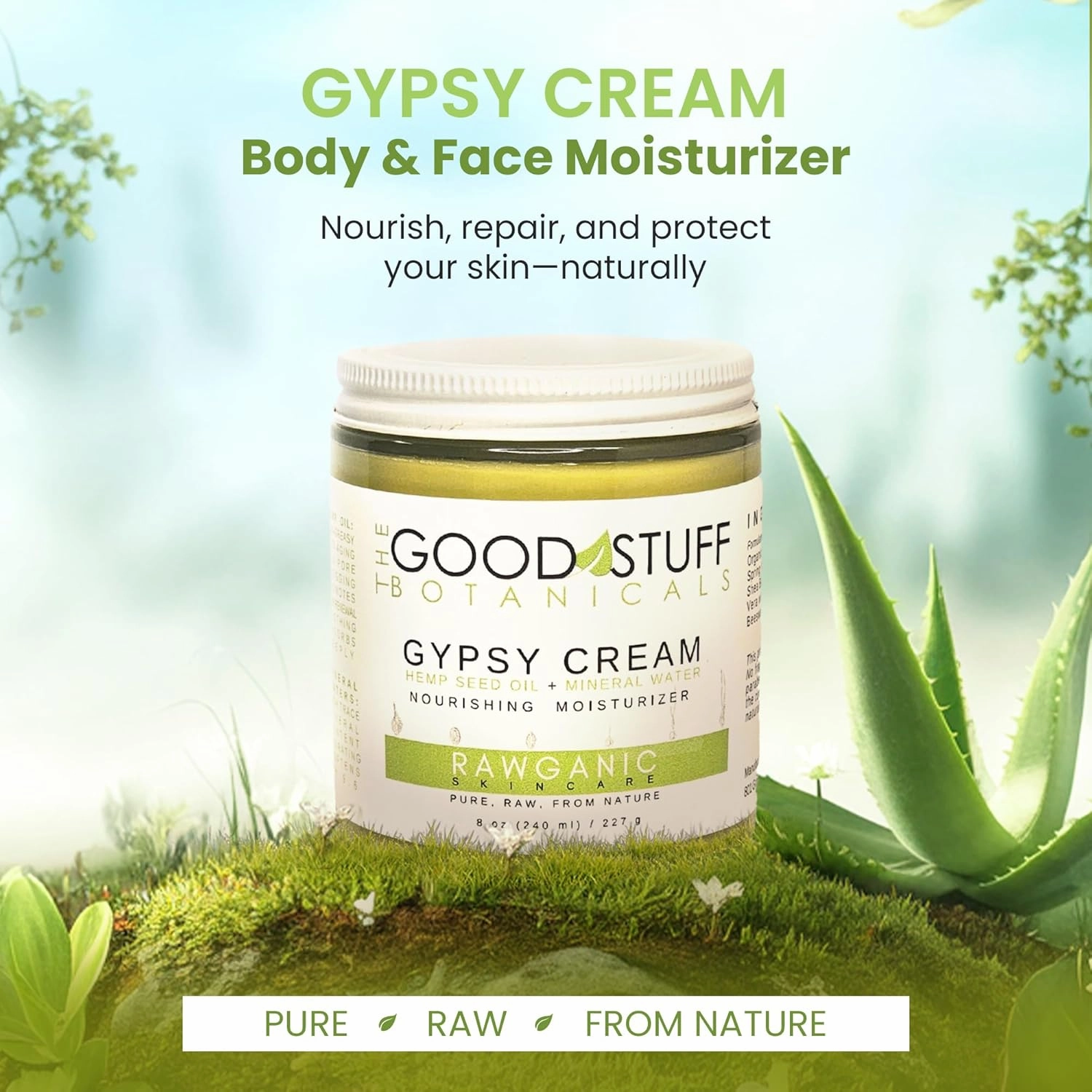 Gypsy Cream | Body and Face Moisturizer for Women | Body Cream for Dry Skin | Unscented Body Lotion | Organic Hemp Oil & Hot Spring Water Facial Moisturizer - 8 oz