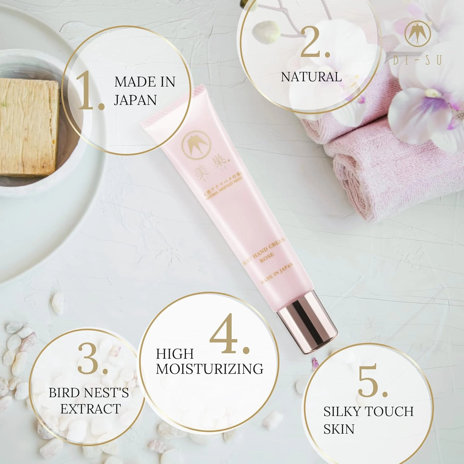 Hand Cream | Hand Moisturizer, Natural Swiftlet Nests Extract, Collagen, Sialic Acid, Anti-aging Japanese Skincare, Prevents Dryness, Keeps Hands Soft, Rose Lover Scent, 1.06oz, 30g
