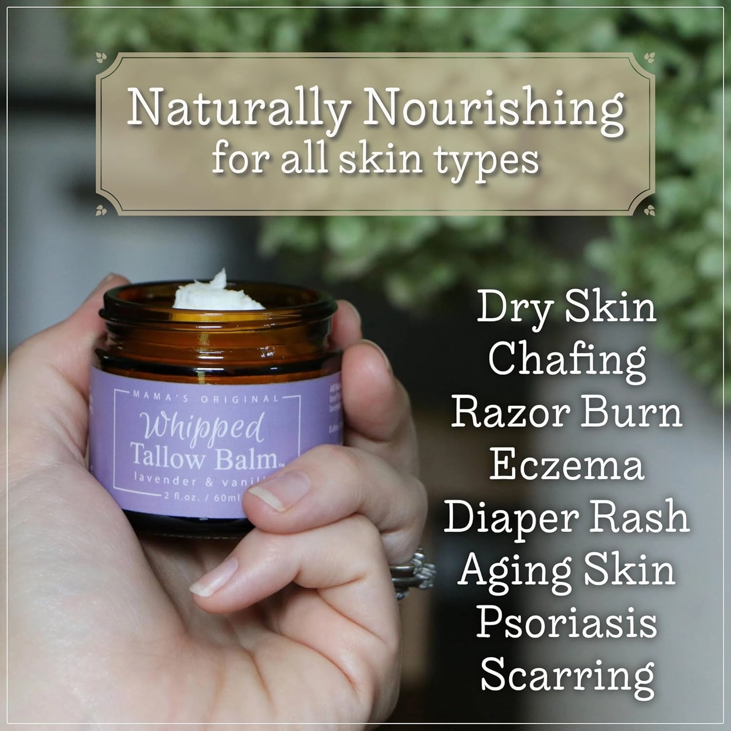 Handmade Whipped Tallow Balm, 100% Grass-fed Beef Tallow for Skin w/Organic Jojoba Oil, Natural Tallow Face Moisturizer, Relief For Dry Skin, Eczema, Baby, Chafing - 2 oz (Lavender & Vanilla)