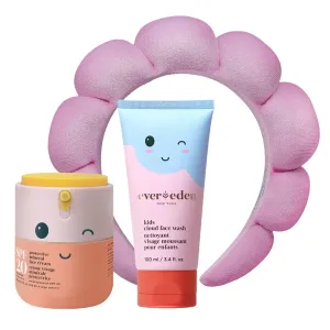 Happy Morning DUO Kids Spa Headband for Girls: Clean & Vegan Skin Care Bundle | Cloud Face Wash   SPF 20 Mineral Face Cream | Non-Toxic | Easy-to-Use Skincare