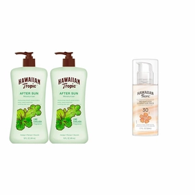 Hawaiian Tropic After Sun Lotion Twin Pack, 16oz each & Face Sunscreen SPF 30, 1.7oz Travel Size