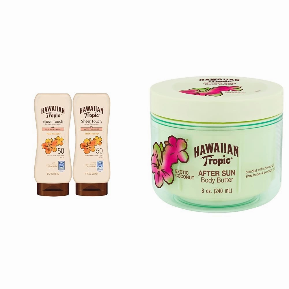 Hawaiian Tropic Sheer Touch Ultra Radiance SPF 50 Sunscreen Twin Pack & After Sun Body Butter with Coconut Oil, 8oz each