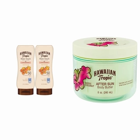 Hawaiian Tropic Sheer Touch Ultra Radiance SPF 50 Sunscreen Twin Pack & After Sun Body Butter with Coconut Oil, 8oz each